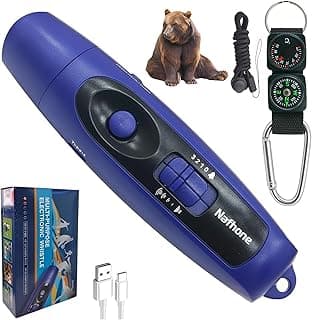 Rechargeable Bear Horn to Scare Bears, 125dB Electronic Air Horn with LED Flashlight & Compass & Thermometer, Electronic Whistle Bear Bells for Safety Hiking Camping Emergency Self Defense