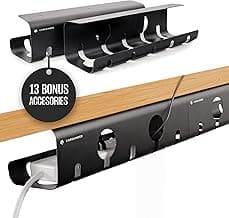 No-Drill Under Desk Cable Management Tray - 2-Pack Wire & Cord Organizer - Standing Desk Cable Management - Power Strip Holder - M