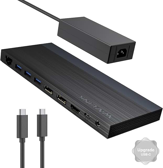 Laptop Docking Station, Docking Station 3 Monitors with 2* DP+HDMI, 4K@144Hz,130W PD Charger, USB-C/A 10Gb, 3* USB-A 5Gb, Audio, Gigabit Ethernet for Lenovo HP Dell, Windows System Computer