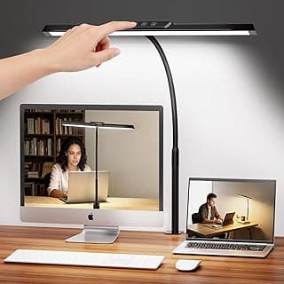 LED Desk Lamp for Office Home, Stepless Dimming Architect Desk Light with DC Adapter, Eye-Caring Desk Lamp with Clamp, 25 Lighting Modes Adjustable 12.8in Flexible Gooseneck for Workbench, Drafting