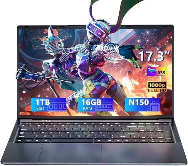 Gaming Laptop, 17.3 Inch Laptop Computer with N150 Processor(up to 3.6GHz), 16GB RAM 1TB SSD,Backlit Keyboard, FHD 1920 * 1080,WiFi 5,Bluetooth 4.2,Win 11 Pro,Cheap laptops,Gaming laptops.