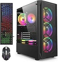 Gaming PC Computer Desktop, Intel Core i7 up to 3.9GHz, Radeon RX 580 8G Video Card, 16GB RAM, 1TB SSD, WiFi 6, BT 5.0, RGB Fan x 6, Windows 11 Home