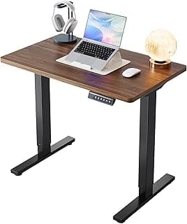 HUANUO 32" Small Electric Standing Desk Adjustable Height, 4 Memory Height Settings, Sit Stand Up Desk for Home Office & Computer Workstation, Black Walnut