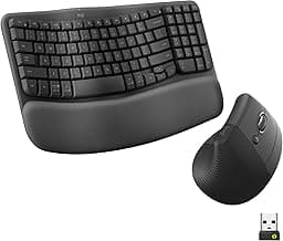 Logitech Wave Keys & Lift Vertical Mouse - Ergonomic Wireless Keyboard and Mouse Combo - with Cushioned Palm Rest, Easy-Switch, Bluetooth, for Multi-OS, Windows/Mac - Graphite