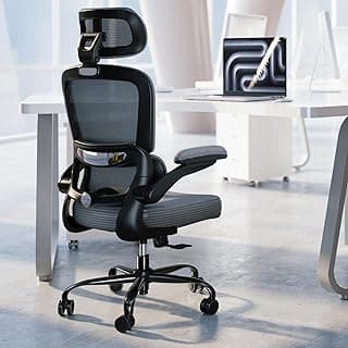 TRALT Ergonomic Office Chair - Desk Chair with Adjustable Headrest Lumbar Support Computer Chair - Mesh Comfy Chair with Flip-up Armrests - Gaming Chairs for Adults Home Office (Leather, Dark Grey)