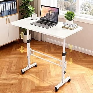 Adjustable Height Rolling Standing Desk with Lockable Wheels,Compact Laptop Desk for Home Office, Dorm, or Bedroom - 15.75" x31.5” - White