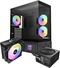 RAIDMAX i803 Panoramic LCD Gaming PC Case Series, Includes 650W 80+ Gold SI PSU & Digital Temp Display ARGB Air Cooler, High Airflow, Supports 400mm GPU & 360mm AIO (Bundle)