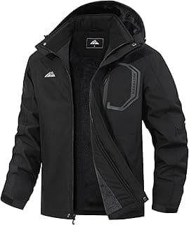 Men's Ski Jacket with Hooded Snowboarding Waterproof Fleece Lining Jacket Winter Coat Multi Pockets