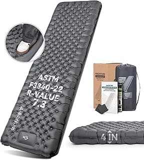Hikenture 7.3 R-Value Insulated Sleeping Pad, 4" (10cm) Thick XL Camping Mattress with Foot Pump, Ultralight Inflatable Sleeping Mat for 4 Seasons, Camping Mat for Outdoor, Backpacking, Hiking