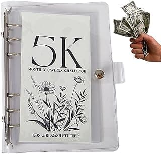 12-Month Envelopes Money Saving Challenge Binder, Savings Challenge Book with Cash Envelopes, Reusable 2.5K/5K/10K Dollars Money Book for Cash Saving, Money Saving Budget Binder for Adults Kids (5K)