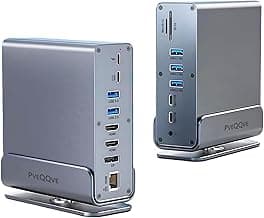 【15-in-1 USB C Hub & Vertical Docking Station 3 Monitors】 Dual Monitor 2 HDMI and Triple Monitor Includes DP,10Gbps USB 3.2, SD/TF, Gigabit Ethernet -for Dell/HP/Lenovo, MacBook/Surface,Phone ect.