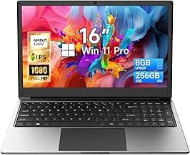 16 inch Laptop Computer,8GB RAM 256GB SSD Storage Laptop PC,with AMD A9 Processor(up to 3.2GHz),IPS FHD Display,Win11 Pro,Students & Work Notebook Computer,9000mAh Battery,Cooling System