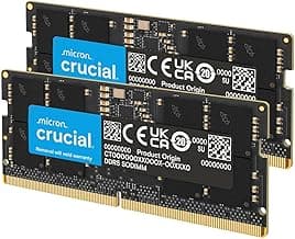 Crucial 32GB DDR5 RAM Kit (2x16GB), 5600MHz (or 5200MHz or 4800MHz) Laptop Memory 262-Pin SODIMM, Compatible with Intel Core and AMD Ryzen 7000, Black - CT2K16G56C46S5