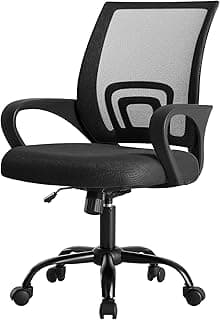 DUMOS Office Chair - Ergonomic Mid Back Mesh Desk Chair with Lumbar Support & Rocking Mode, Height Adjustable with Fixed Armrest, Computer, Gaming, Conference, 360° Swivel, Black