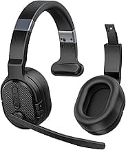 Trucker Bluetooth Headset, Wireless Headsets with Noise Cancelling Microphone, Long Battery Life Bluetooth Headphones with Detachable Earpad/Single+Dual Mode for Office/Driving/Home