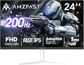 Amzfast 24 Inch Gaming Monitor 200Hz FHD 1080p Fast IPS Computer Monitor, 110% sRGB 1ms HDR Support Adaptive Sync, Eye Care VESA Mount HDMI 2.0 | Display Port 1.4 White Monitor, AMZG24X1W