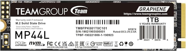 TEAMGROUP MP44L 1TB SLC Cache NVMe 1.4 PCIe Gen 4x4 M.2 2280 Laptop&Desktop SSD (R/W Speed up to 5000/4500MB/s) TM8FPK001T0C101
