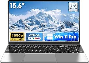 NAIKLULU Laptop Computer, Win 11 Pro Lap Top, 15.6 Inch Laptop PC 2026, 16GB RAM 256GB SSD, M3-6Y30 Processor, FHD Display 1920 * 1080P, WIFI5, BT4.2, 5000mAh Battery, for School Business Student