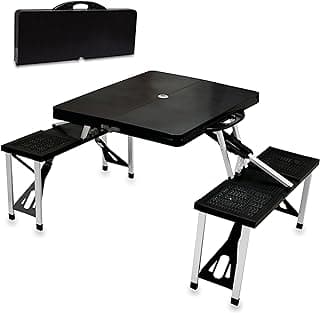 Picnic TIME Portable Folding Picnic Table with Seats for 4, Collapsible Aluminum Table with Benches & Umbrella Hole, Lightweight Foldable Table for Camping, Travel, Backyard, Tailgating | with Umbrella Hole