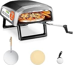 Nutrichef Outdoor Pizza Oven | Cook 12" Pizza in 60 Seconds | Manual 360° Rotating Pizza Stone | Adjustable Heat | Includes Pizza Peel, Pizza Cutter, Stone, Cover, & Hose | Long Handle