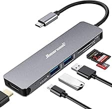 Hiearcool USB C Hub for MacBook – 7-in-1 USBC Adapter with 4K HDMI, 100W PD, USB 3.0 5Gbps Ports, SD/TF Card Reader – USB-C Dongle for Office, Meetings, Travel & Home Setup-Space Grey