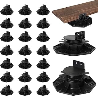 24 Pack Adjustable Deck Support Pedestals, Shed Foundation Base Deck Blocks Floor Raising 1-3/16" to 2-3/8", Joist Support Plastic Pedestals for Outdoor Anti-Corrosive Wood (Black)