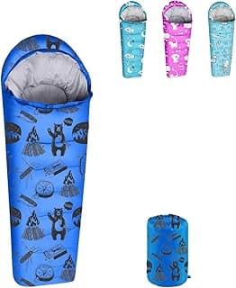 KidzAdventure Mummy Style 32 – 59F Kids Sleeping Bag with Pillow Sleeve, 4 Season, Lightweight and Backpacking Style, Ideal for Camping, Sleepover, Boys, Girls, and Youth