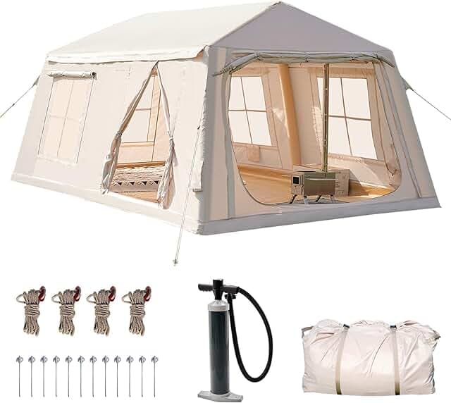 ABORON 2/6/8/10/12 Person Inflatable Camping Tent, Easy Setup Blow Up Tent with Hand Pump, PU3000mm Waterproof & Breathable 4 Season Glamping Tent for Outdoor Camping