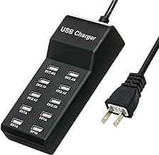50W USB Charging Station with 10-Port Family-Sized Smart USB Ports for Multiple Devices - Smart Phone, Tablet, Laptop Computer - for iPhone 15/14/13 Black