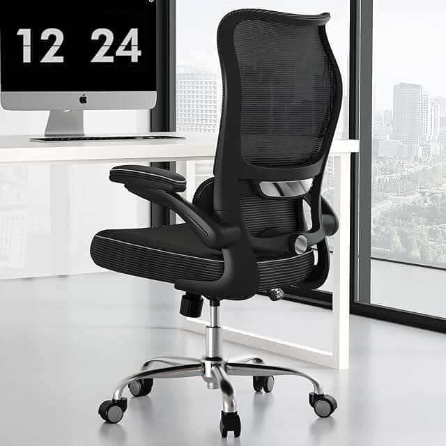 TRALT Ergonomic Office Chair - Desk Chair with Wave High Back Adjustable Lumbar Support Computer Chair - Gaming Chairs Mesh Backrest and PU Leather Seat for Home Reading Chairs to Adults(Black)