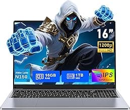 Gaming Laptop, 16 inch Laptop Computer 2026 with Windows 11 Pro, 16GB RAM 1TB SSD, Int 13th Gen N150 Processor(up to 3.6GHz), Backlit Keyboard, Bluetooth, Mini HDMI, Office 365, FHD 1080P