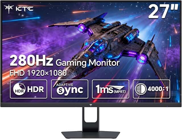 KTC 27 Inch 280Hz 240Hz Gaming Monitor, FHD 1080P PC Computer Monitor, Fast VA Panel, 1ms GTG, FreeSync G-Sync Compatible, HDR Support, 126% sRGB, HDMI and Displayport Inputs, H27E22P