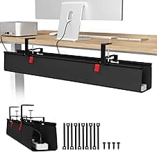 Univivi No Drill Under Desk Cable Management Tray, 36" Cord Organizer for Table, Clamp/Screw Mount Desk Cable Management, Premium Fabric Cable Management Tray for Office, Home