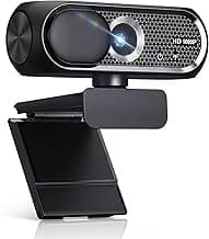 1080P HD Webcam with Microphone, Noise Cancellation, Privacy Cover, Wide-Angle Lens, Auto Light Correction, Plug & Play USB Webcam for Laptop, Desktop, PC, Mac, Zoom, Skype, Streaming (Black)