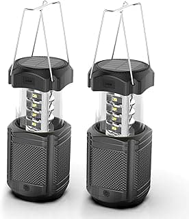 2 Pack Camping Lantern 5000mAh Solar Hand Crank Telescopic LED Flashlight USB Charger for Power Outages ,Portable Rechargeable Battery Powered Operated Lanterns Lamp, Camping Gear Accessories