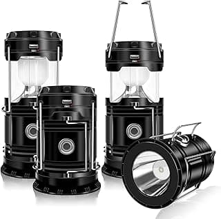 DIBMS 4-Pack Solar Camping Lantern, Collapsible LED Solar USB Rechargeable Lantern Flashlight Emergency Hanging Lights for Camping Hurricanes Power Outages Indoor Outdoor