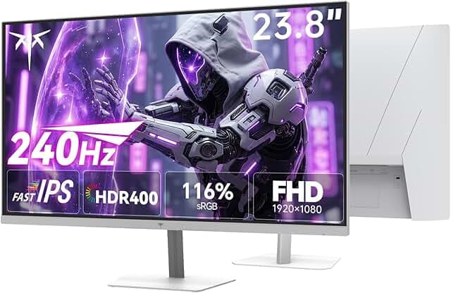 KTC 24 Inch 240Hz Gaming Monitor,1080P PC Computer Monitor with Fast IPS Panel, HDR 400, Adaptive Sync, 1ms(MPRT), 116% sRGB, HDMI Display Port, Eye Care, VESA Mount, White H24F7