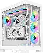 SAMA NEVIEW 4503 Mid Tower PC Case, Panoramic Dual Tempered Glass ATX Gaming Case, 4×120mm ARGB Fans with Hub, High Airflow, Back-Connector Ready, Type-C & 2× USB 3.0, 360mm AIO Support, White