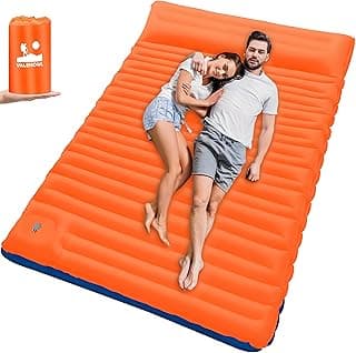 10CM Thick Double Camping Sleeping Pad with Internal Straps - R Value 4.0 for 4 Seasons, Durable Waterproof Outdoor Air Mattress, Lightweight Sleeping Mat for Hiking, Backpacking, Travel