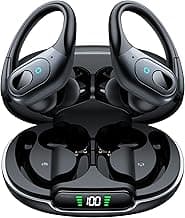 occiam Active Noise Cancelling Earbuds Wireless Bluetooth Headphones Ear Buds 90Hrs Playback Stereo Bass Earphones with Mic Over-Ear Hooks IPX7 Waterproof Headset for Work Sports Running Gym Black