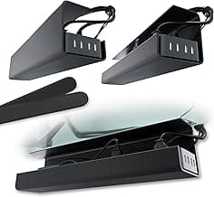 No-Screw Under Desk Cable Management Tray - Self-Adhesive Installation, Cord Management, Cable Tray, Under Desk Wire Organizer - Black Set of 2