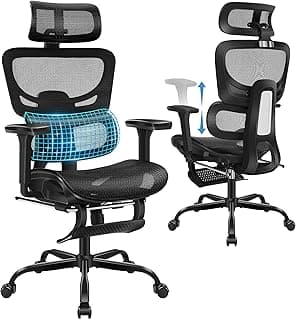 AreShark Office Chair Ergonomic Desk Chair,High Back Computer Chair with 3D Headrest & Armrests,Gaming Chair with Lumbar Support,90-135°Tilt Lock Mesh Office Chair with Footrest,Wheels,Black