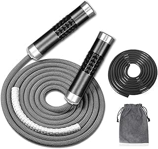 Redify Weighted Jump Rope for Workout Fitness(1LB), Tangle-Free Ball Bearing Rapid Speed Skipping Rope for MMA Boxing Weight-loss,Aluminum Handle Adjustable Length 9MM Fabric Cotton+9MM Solid PVC Rope
