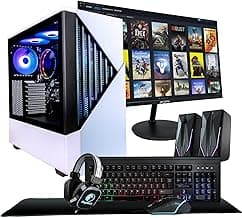 Periphio Castle Gaming PC, AMD Ryzen 5 5600GT up to 4.6GHz with Radeon Vega 7 Graphics, 32GB RAM, 1TBNVMe SSD, WiFi, Windows 11 Home, Black, 1080p Gaming Computer - Full RGB Gamer Bundle, 24" Monitor