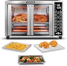 Gourmia French Door Air Fryer – 25 Qt Large Capacity Convection Oven, Fryfroce 360°, Digital Display with 17 Cooking Presets, Bake, Toast, Roast, Dehydrate, Fits 12” Pizza