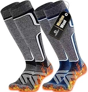 Merino Wool Ski Socks Women Men,2 Pairs Knee High Winter Warm Skiing Socks Performance Thermal Snowboarding Socks
