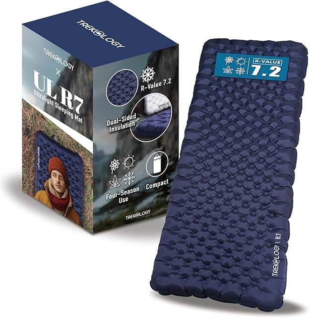 TREKOLOGY Camping Sleeping Pad with 7.2 R-Value– Ultra-Lightweight, 4" Thick Camping Mat for All Seasons – Compact, Durable & Waterproof – Ideal for Backpacking, Hiking, and Outdoor Adventures UL R7