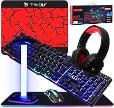 Vinsot 6 in 1 Gaming Accessories Bundle Includes Keyboard, Mouse, Mouse Pad, Headset, LED XL Mouse Pad, Luminous Headphone Stand Backlight PC Gaming Set for PC Beginner Gamer Gift Favors