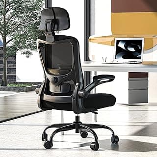 Ergonomic Office Chair, High Back Mesh Desk Chair with Adjustable Lumbar Support & Headrest, Flip-up Armrest, Computer Task Chairs for Home and Executive Office (B-Black)