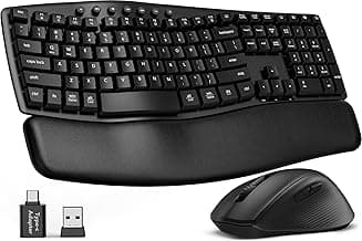 Wireless Keyboard and Mouse Combo, SABLUTE MA41 30dB Quiet Ergonomic Wave Keyboard Set with Soft Leather Palm Rest, Dual-System Switch for Windows/Mac, Ideal for Business Teams Home Office